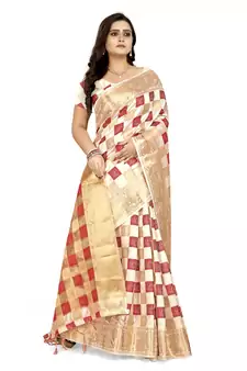 Red printed kanchipuram silk saree with blouse