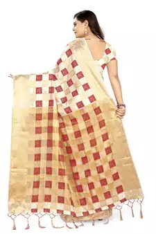 Red printed kanchipuram silk saree with blouse
