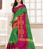 Green embroidered cotton silk saree with blouse