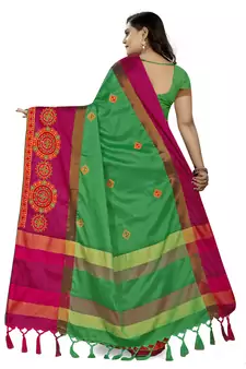Green embroidered cotton silk saree with blouse