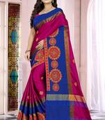 Pink embroidered cotton silk saree with blouse