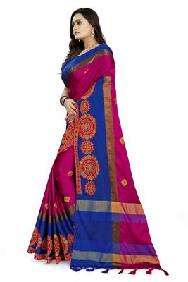 Pink embroidered cotton silk saree with blouse 2