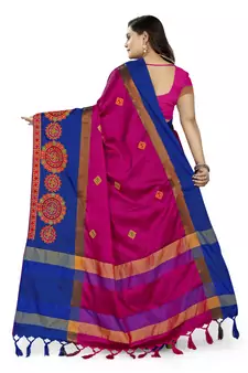 Pink embroidered cotton silk saree with blouse