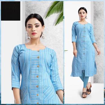 Skyblue Khadi Cotton Stitched Kuri Causal Wear 1
