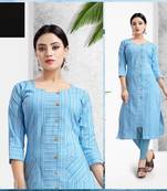 Skyblue Khadi Cotton Stitched Kuri Causal Wear
