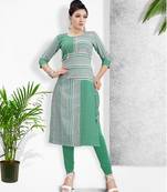 Green Khadi Cotton Stitched Kuri Causal Wear