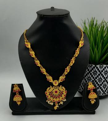 Gold Plated Ruby Stone Peacock Pendant Jewellery Set 1