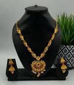 Gold Plated Ruby Stone Peacock Pendant Jewellery Set