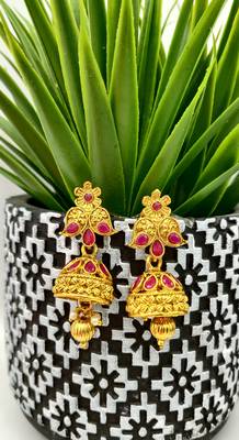 Gold Plated Ruby Stone Peacock Pendant Jewellery Set 4