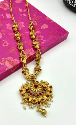 Gold Plated Ruby Stone Peacock Pendant Jewellery Set 5