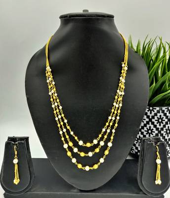 Gold Plated Layered White And Gold Beaded Necklace 1