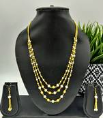 Gold Plated Layered White And Gold Beaded Necklace
