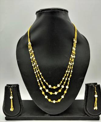 Gold Plated Layered White And Gold Beaded Necklace 3