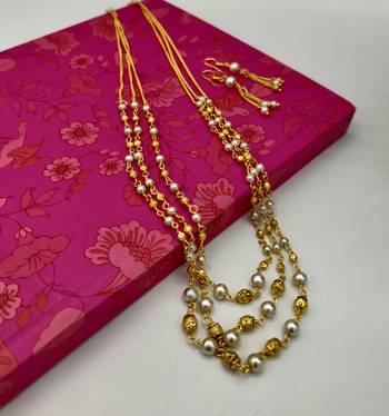 Gold Plated Layered White And Gold Beaded Necklace 4