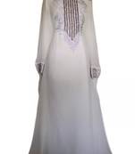 white georgette moroccan islamic dubai kaftan farasha zari and stone work dress