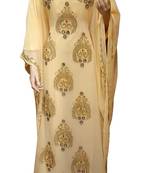 beige georgette moroccan islamic dubai kaftan farasha zari and stone work dress