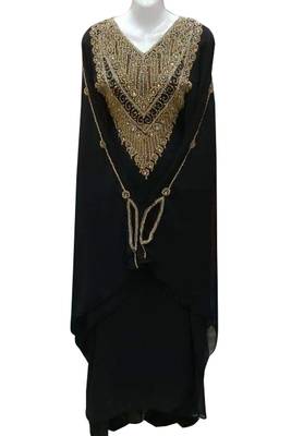 black georgette moroccan islamic dubai kaftan farasha zari and stone work dress 1