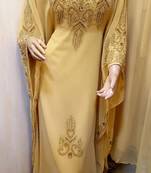 beige georgette moroccan islamic dubai kaftan farasha zari and stone work dress