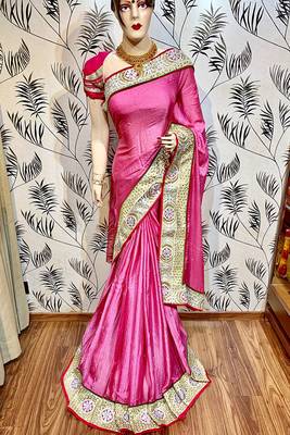 Pink Embroidered Pure Georgette Saree With Blouse 1