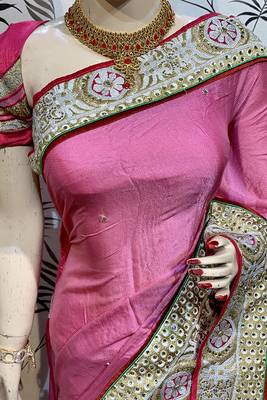 Pink Embroidered Pure Georgette Saree With Blouse 2