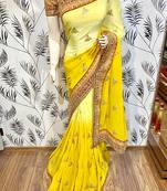 Yellow Embroidered Pure Georgette Saree With Blouse