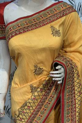 Yellow Embroidered Pure Georgette Saree With Blouse 2