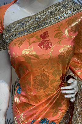 Orange Embroidered Pure Banarasi Silk Saree With Blouse 2