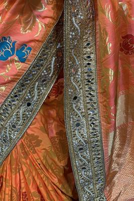 Orange Embroidered Pure Banarasi Silk Saree With Blouse 3