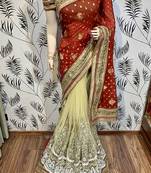 Red Embroidered Pure Viscose Saree With Blouse