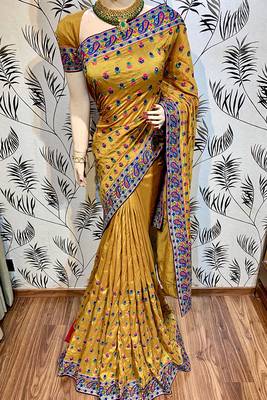 Mustard Embroidered Pure Silk Saree With Blouse 1