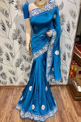 Blue Embroidered Pure Silk Saree With Blouse 1