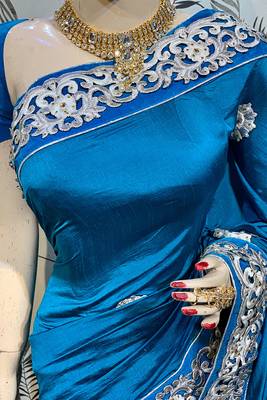 Blue Embroidered Pure Silk Saree With Blouse 2