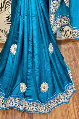 Blue Embroidered Pure Silk Saree With Blouse 3