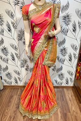 Pink Embroidered Pure Banarasi Silk Saree With Blouse 1