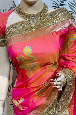 Pink Embroidered Pure Banarasi Silk Saree With Blouse 2