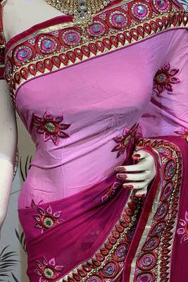Pink Embroidered Pure Georgette Saree With Blouse 1