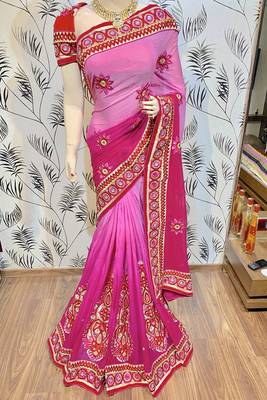 Pink Embroidered Pure Georgette Saree With Blouse 2