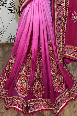 Pink Embroidered Pure Georgette Saree With Blouse 3