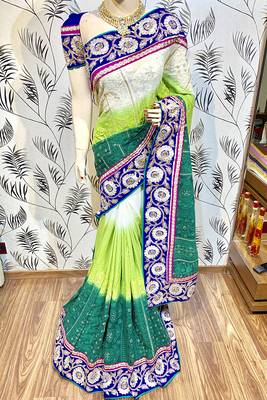 Green Embroidered Pure Georgette Saree With Blouse 1