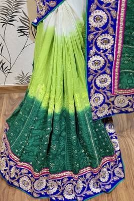 Green Embroidered Pure Georgette Saree With Blouse 3