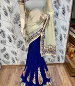 Cream Embroidered Pure Silk Saree With Blouse