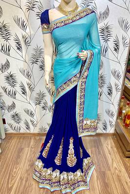 Blue Embroidered Pure Silk Saree With Blouse 1