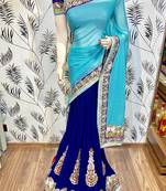 Blue Embroidered Pure Silk Saree With Blouse