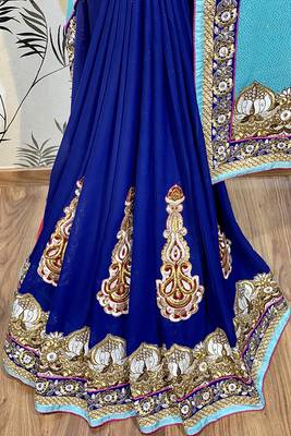 Blue Embroidered Pure Silk Saree With Blouse 3