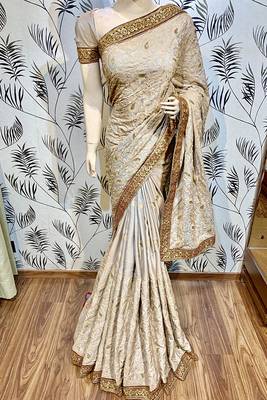 Light Pink Embroidered Pure Satin Saree With Blouse 1
