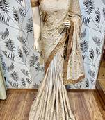 Light Pink Embroidered Pure Satin Saree With Blouse