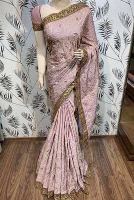 Pink Embroidered Pure Satin Saree With Blouse 1