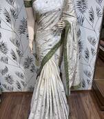 Off White Embroidered Pure Satin Saree With Blouse