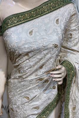 Off White Embroidered Pure Satin Saree With Blouse 2