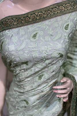 Light Green Embroidered Pure Satin Saree With Blouse 2